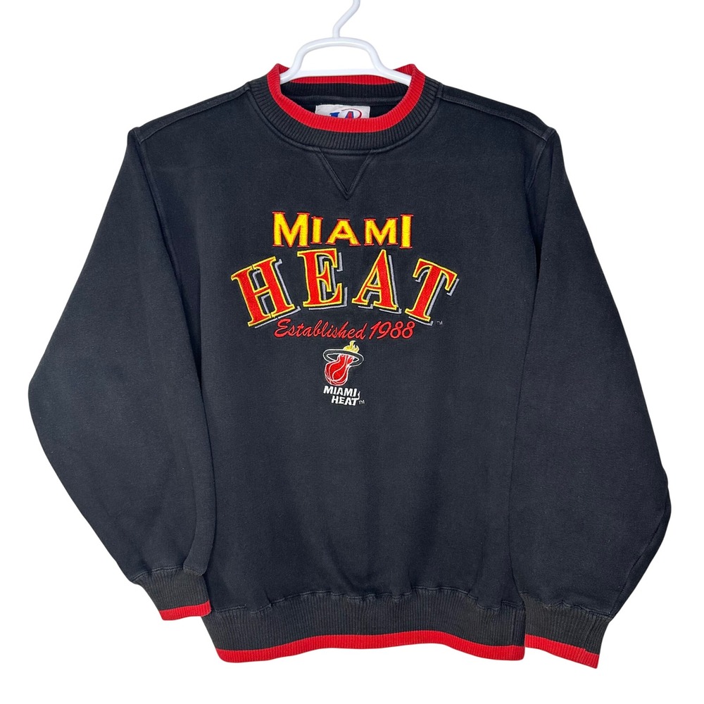 Vintage Logo Athletic NBA Miami Heat Sweatshirt Men's Large Black‎ Red 90s